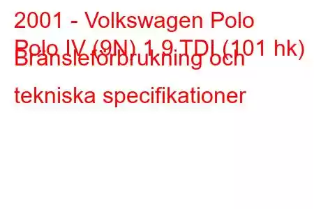 2001 - Volkswagen Polo
Polo IV (9N) 1.9 TDI (101 hk) Bränsleförbrukning och tekniska specifikationer