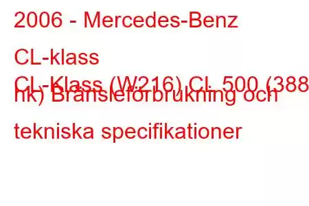 2006 - Mercedes-Benz CL-klass
CL-Klass (W216) CL 500 (388 hk) Bränsleförbrukning och tekniska specifikationer