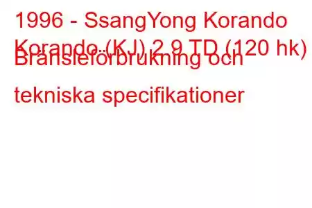 1996 - SsangYong Korando
Korando (KJ) 2.9 TD (120 hk) Bränsleförbrukning och tekniska specifikationer