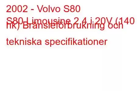 2002 - Volvo S80
S80 Limousine 2.4 i 20V (140 hk) Bränsleförbrukning och tekniska specifikationer