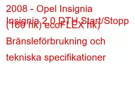 2008 - Opel Insignia
Insignia 2.0 DTH Start/Stopp (160 hk) ecoFLEX hk) Bränsleförbrukning och tekniska specifikationer