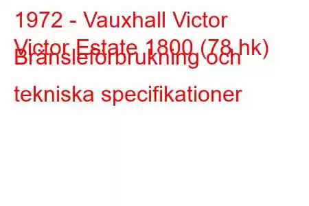 1972 - Vauxhall Victor
Victor Estate 1800 (78 hk) Bränsleförbrukning och tekniska specifikationer