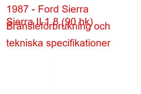 1987 - Ford Sierra
Sierra II 1.8 (90 hk) Bränsleförbrukning och tekniska specifikationer