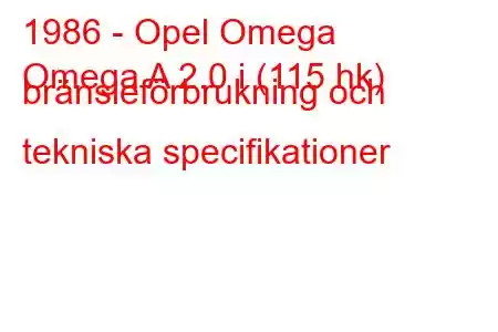 1986 - Opel Omega
Omega A 2.0 i (115 hk) bränsleförbrukning och tekniska specifikationer