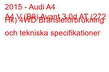 2015 - Audi A4
A4 V (B9) Avant 3.0d AT (272 Hk) 4WD Bränsleförbrukning och tekniska specifikationer