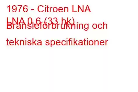 1976 - Citroen LNA
LNA 0,6 (33 hk) Bränsleförbrukning och tekniska specifikationer