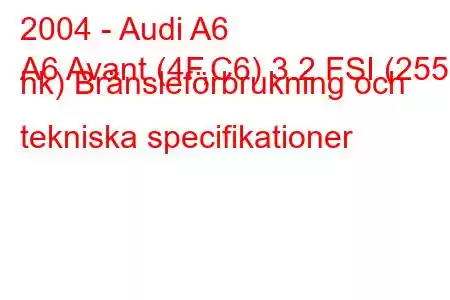 2004 - Audi A6
A6 Avant (4F,C6) 3.2 FSI (255 hk) Bränsleförbrukning och tekniska specifikationer