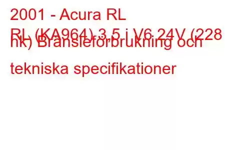 2001 - Acura RL
RL (KA964) 3,5 i V6 24V (228 hk) Bränsleförbrukning och tekniska specifikationer