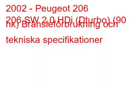 2002 - Peugeot 206
206 SW 2.0 HDi (Dturbo) (90 hk) Bränsleförbrukning och tekniska specifikationer