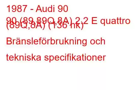 1987 - Audi 90
90 (89,89Q,8A) 2.2 E quattro (89Q,8A) (136 hk) Bränsleförbrukning och tekniska specifikationer