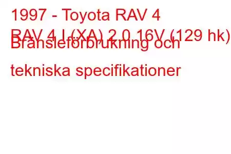 1997 - Toyota RAV 4
RAV 4 I (XA) 2.0 16V (129 hk) Bränsleförbrukning och tekniska specifikationer