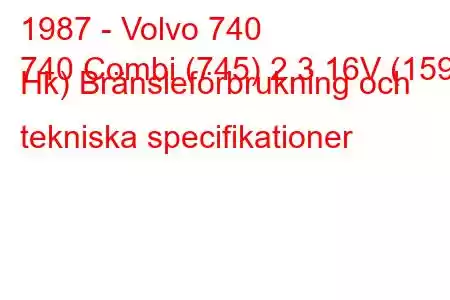 1987 - Volvo 740
740 Combi (745) 2,3 16V (159 Hk) Bränsleförbrukning och tekniska specifikationer