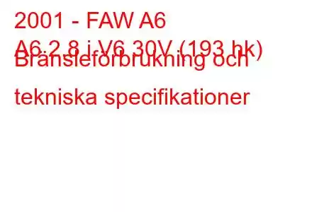 2001 - FAW A6
A6 2.8 i V6 30V (193 hk) Bränsleförbrukning och tekniska specifikationer