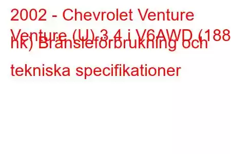 2002 - Chevrolet Venture
Venture (U) 3.4 i V6AWD (188 hk) Bränsleförbrukning och tekniska specifikationer