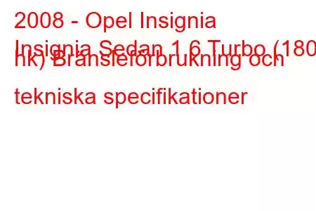 2008 - Opel Insignia
Insignia Sedan 1.6 Turbo (180 hk) Bränsleförbrukning och tekniska specifikationer