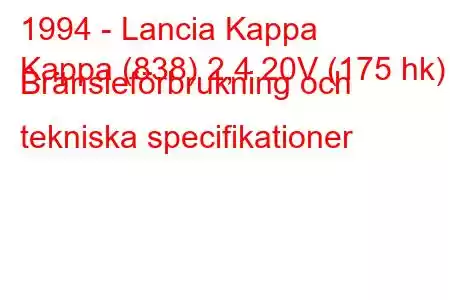 1994 - Lancia Kappa
Kappa (838) 2,4 20V (175 hk) Bränsleförbrukning och tekniska specifikationer