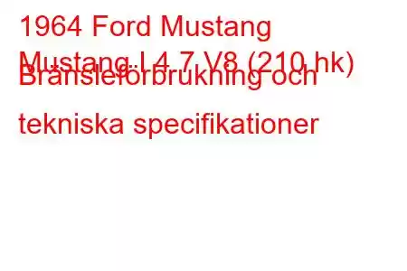 1964 Ford Mustang
Mustang I 4.7 V8 (210 hk) Bränsleförbrukning och tekniska specifikationer