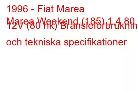 1996 - Fiat Marea
Marea Weekend (185) 1,4 80 12V (80 hk) Bränsleförbrukning och tekniska specifikationer