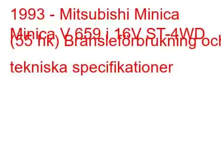 1993 - Mitsubishi Minica
Minica V 659 i 16V ST-4WD (55 hk) Bränsleförbrukning och tekniska specifikationer