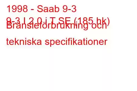 1998 - Saab 9-3
9-3 I 2.0 i T SE (185 hk) Bränsleförbrukning och tekniska specifikationer