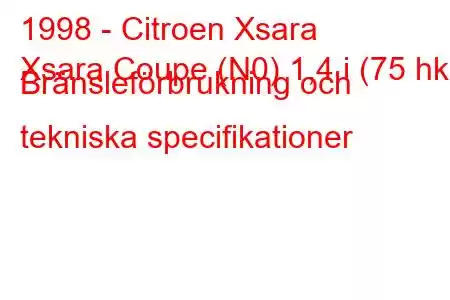 1998 - Citroen Xsara
Xsara Coupe (N0) 1,4 i (75 hk) Bränsleförbrukning och tekniska specifikationer