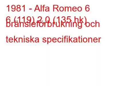 1981 - Alfa Romeo 6
6 (119) 2,0 (135 hk) bränsleförbrukning och tekniska specifikationer