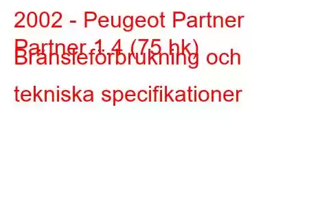 2002 - Peugeot Partner
Partner 1.4 (75 hk) Bränsleförbrukning och tekniska specifikationer