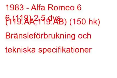 1983 - Alfa Romeo 6
6 (119) 2,5 dvs. (119.AA,119.AB) (150 hk) Bränsleförbrukning och tekniska specifikationer