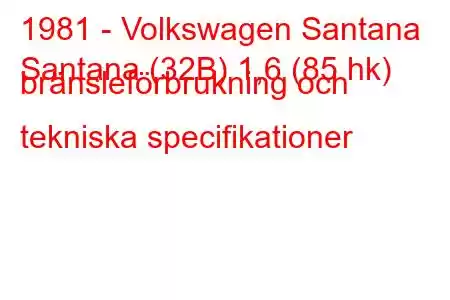 1981 - Volkswagen Santana
Santana (32B) 1,6 (85 hk) bränsleförbrukning och tekniska specifikationer