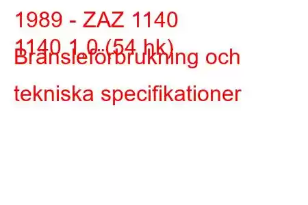 1989 - ZAZ 1140
1140 1,0 (54 hk) Bränsleförbrukning och tekniska specifikationer