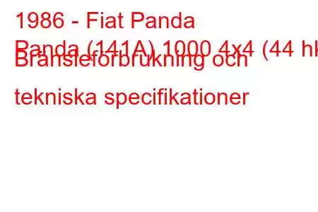 1986 - Fiat Panda
Panda (141A) 1000 4x4 (44 hk) Bränsleförbrukning och tekniska specifikationer