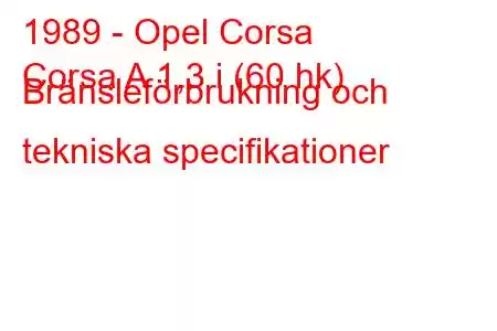 1989 - Opel Corsa
Corsa A 1,3 i (60 hk) Bränsleförbrukning och tekniska specifikationer