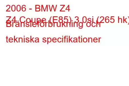 2006 - BMW Z4
Z4 Coupe (E85) 3.0si (265 hk) Bränsleförbrukning och tekniska specifikationer