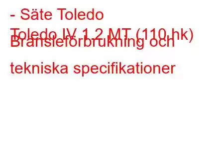 - Säte Toledo
Toledo IV 1.2 MT (110 hk) Bränsleförbrukning och tekniska specifikationer