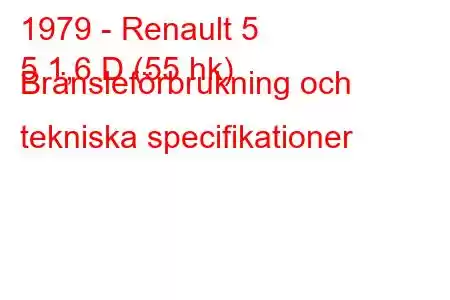 1979 - Renault 5
5 1,6 D (55 hk) Bränsleförbrukning och tekniska specifikationer