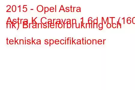 2015 - Opel Astra
Astra K Caravan 1.6d MT (160 hk) Bränsleförbrukning och tekniska specifikationer