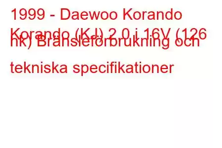 1999 - Daewoo Korando
Korando (KJ) 2.0 i 16V (126 hk) Bränsleförbrukning och tekniska specifikationer