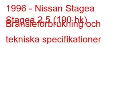 1996 - Nissan Stagea
Stagea 2.5 (190 hk) Bränsleförbrukning och tekniska specifikationer