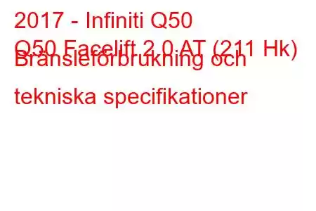 2017 - Infiniti Q50
Q50 Facelift 2.0 AT (211 Hk) Bränsleförbrukning och tekniska specifikationer