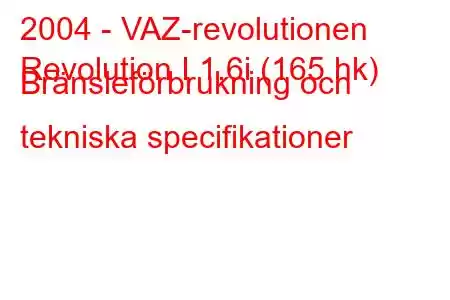 2004 - VAZ-revolutionen
Revolution I 1.6i (165 hk) Bränsleförbrukning och tekniska specifikationer