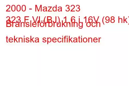 2000 - Mazda 323
323 F VI (BJ) 1,6 i 16V (98 hk) Bränsleförbrukning och tekniska specifikationer