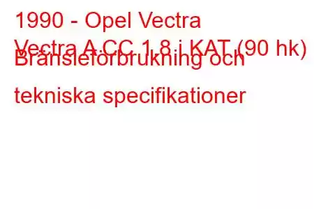 1990 - Opel Vectra
Vectra A CC 1.8 i KAT (90 hk) Bränsleförbrukning och tekniska specifikationer