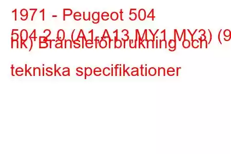 1971 - Peugeot 504
504 2.0 (A1,A13,MY1,MY3) (97 hk) Bränsleförbrukning och tekniska specifikationer