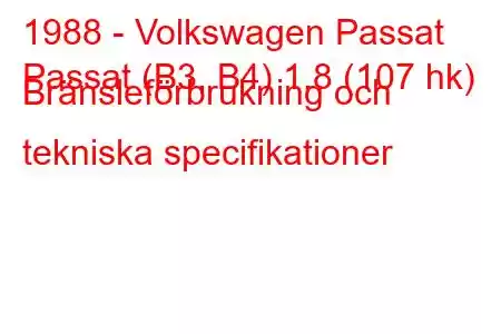 1988 - Volkswagen Passat
Passat (B3, B4) 1,8 (107 hk) Bränsleförbrukning och tekniska specifikationer