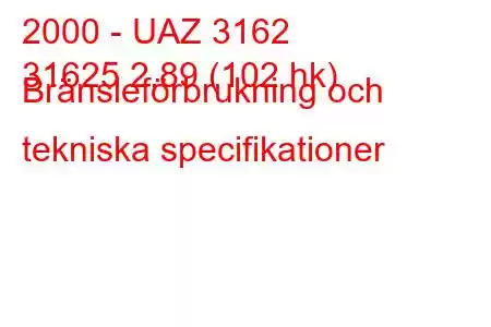 2000 - UAZ 3162
31625 2,89 (102 hk) Bränsleförbrukning och tekniska specifikationer