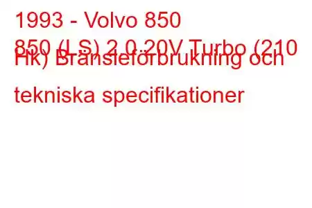 1993 - Volvo 850
850 (LS) 2.0 20V Turbo (210 Hk) Bränsleförbrukning och tekniska specifikationer