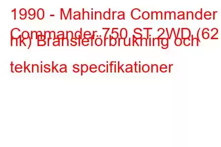 1990 - Mahindra Commander
Commander 750 ST 2WD (62 hk) Bränsleförbrukning och tekniska specifikationer