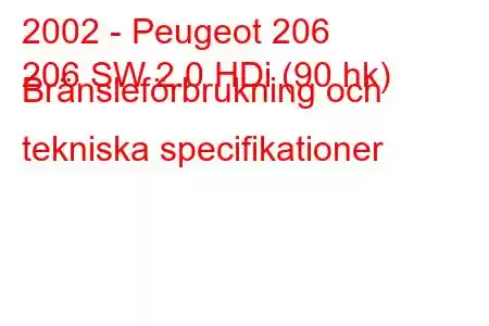 2002 - Peugeot 206
206 SW 2.0 HDi (90 hk) Bränsleförbrukning och tekniska specifikationer