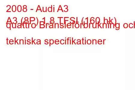 2008 - Audi A3
A3 (8P) 1,8 TFSI (160 hk) quattro Bränsleförbrukning och tekniska specifikationer