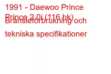 1991 - Daewoo Prince
Prince 2.0i (116 hk) Bränsleförbrukning och tekniska specifikationer